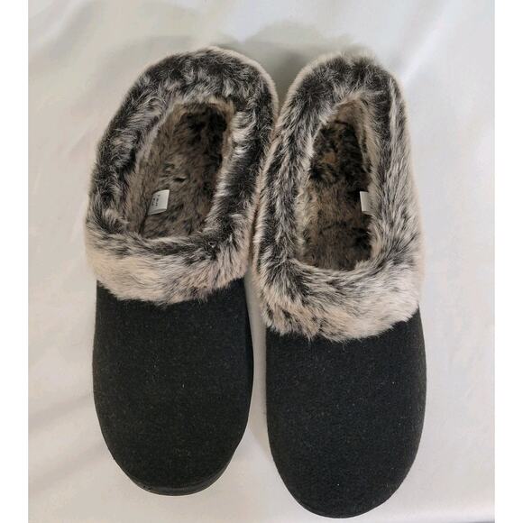 Acorn Chinchilla Collar Black Wool Gray Faux Fur Collar Lining Slippers 9.5/10.5 - Picture 6 of 9